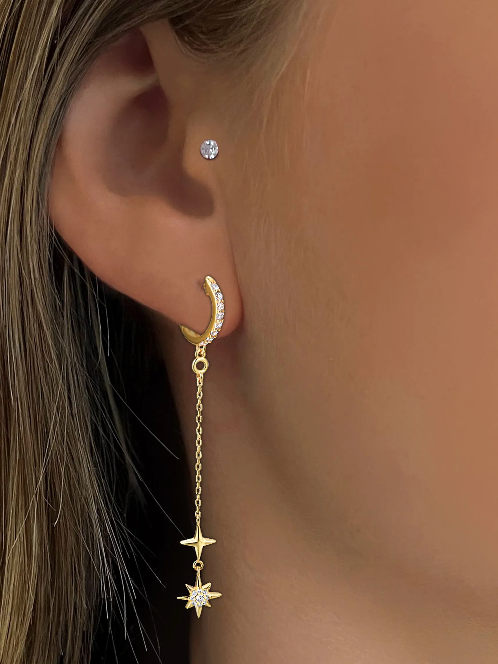 Gold-plated earrings 18k yellow gold assembled with zirconium oxide