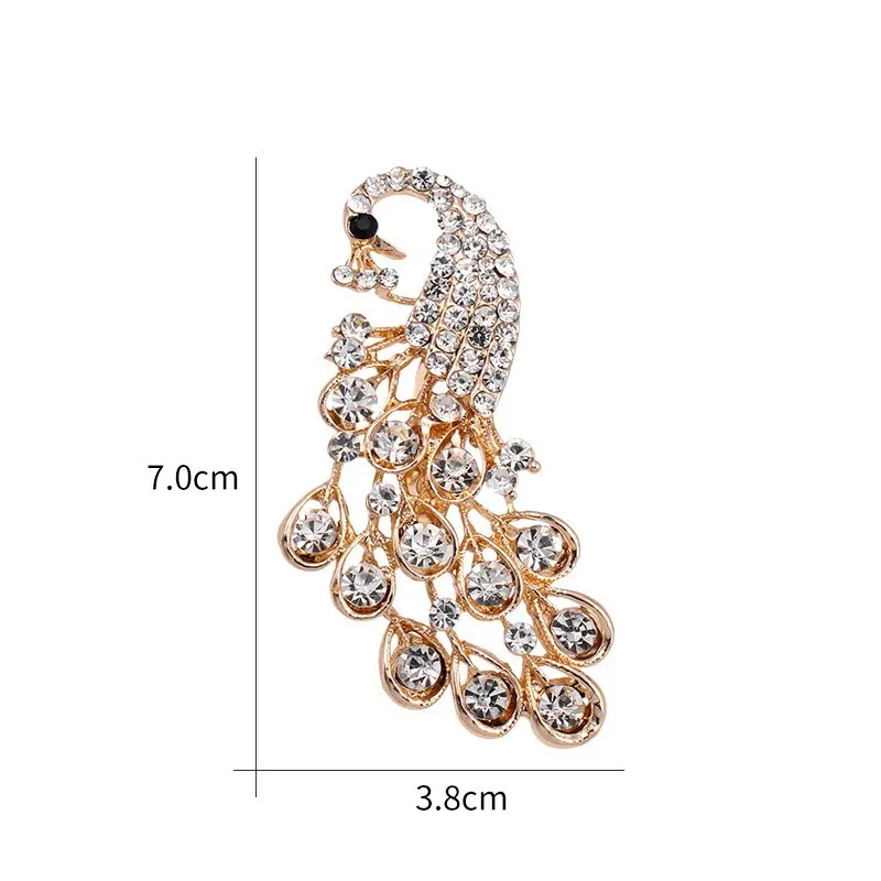 Gold Rhinestone Peacock Brooch BR-26