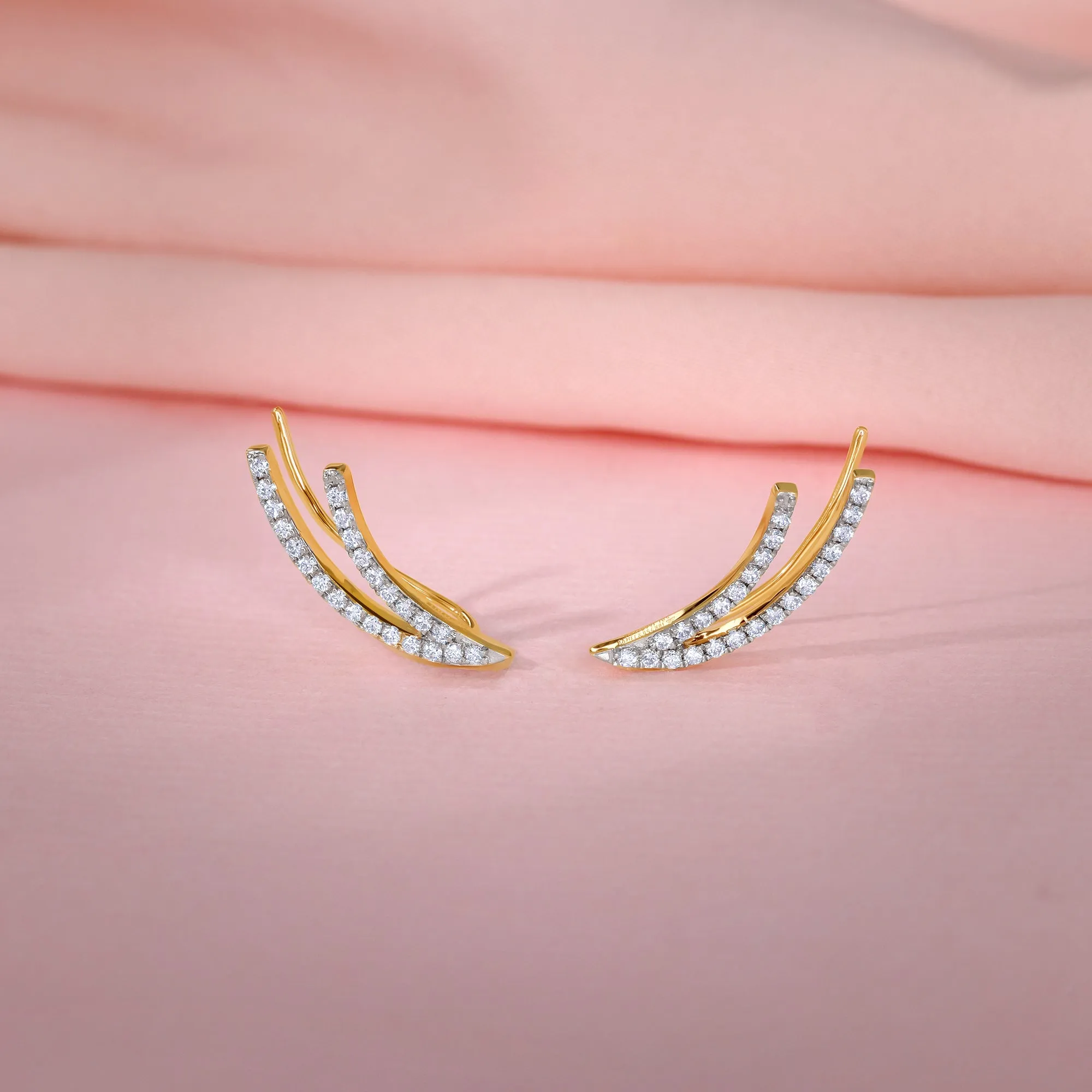 Gold Wave Layers Diamond Earrings