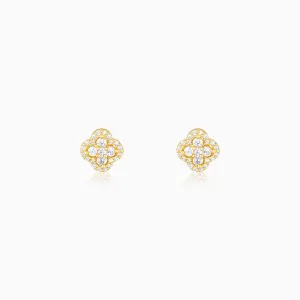 Golden Pansy Flower Earrings