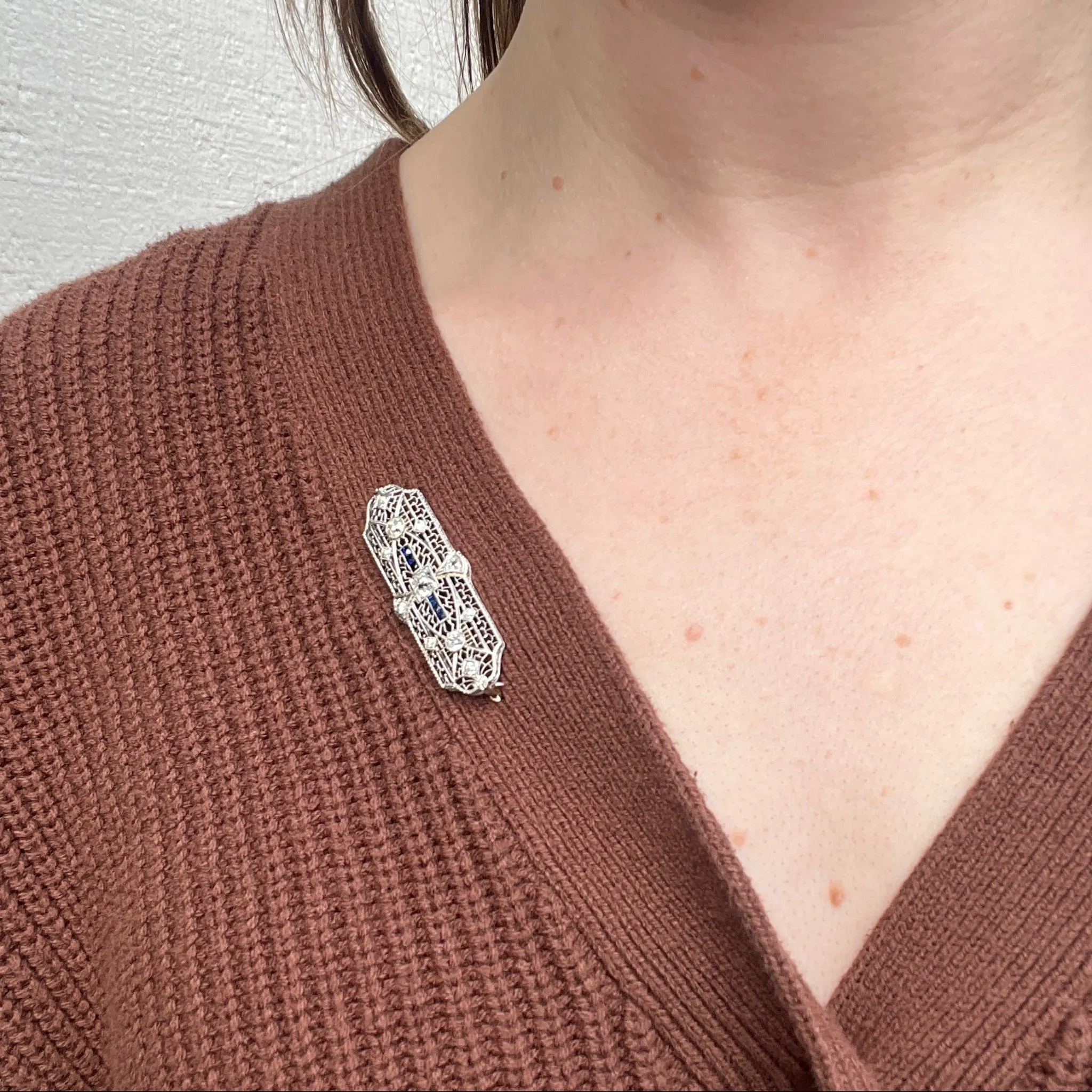 Gossamer Art Deco Diamond & Sapphire Brooch