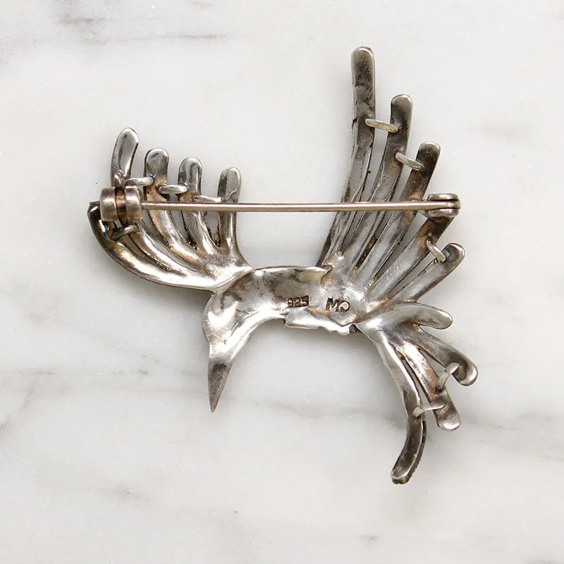 Graceful Sterling Silver & Marcasite Bird Brooch