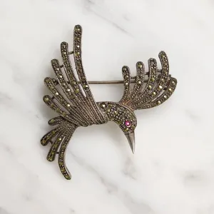 Graceful Sterling Silver & Marcasite Bird Brooch