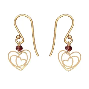 Heart Short Earrings-18k Yellow Gold-Red Garnet