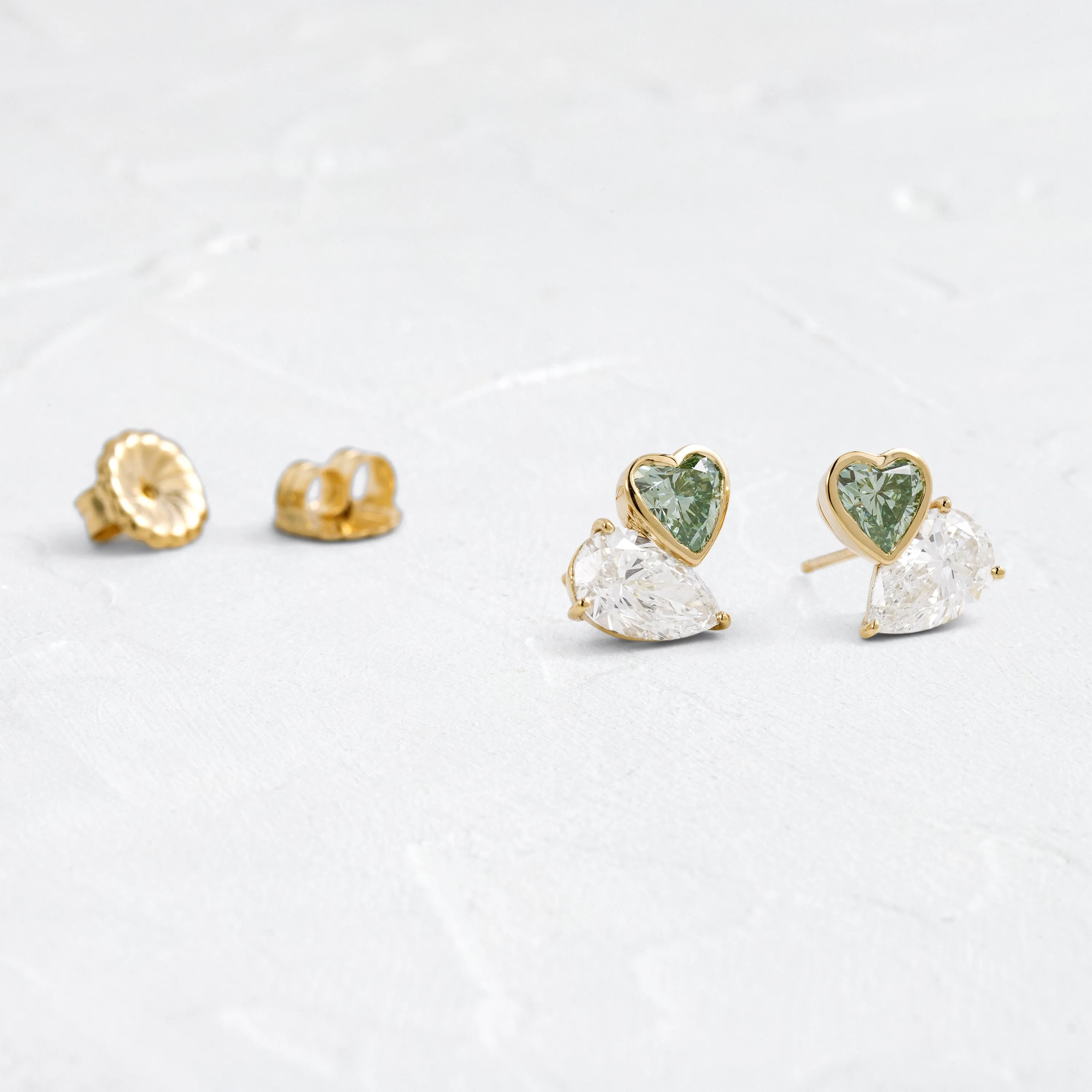 Heart to Heart Overlap Studs, Green Diamond - In Stock