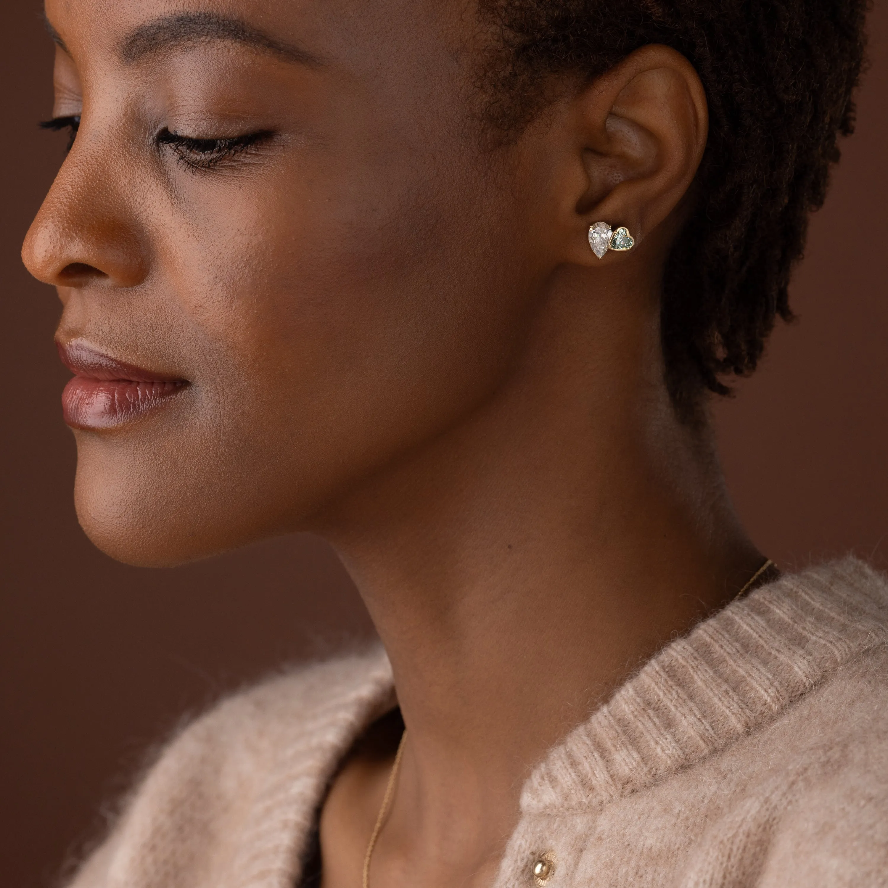 Heart to Heart Overlap Studs, Green Diamond - In Stock