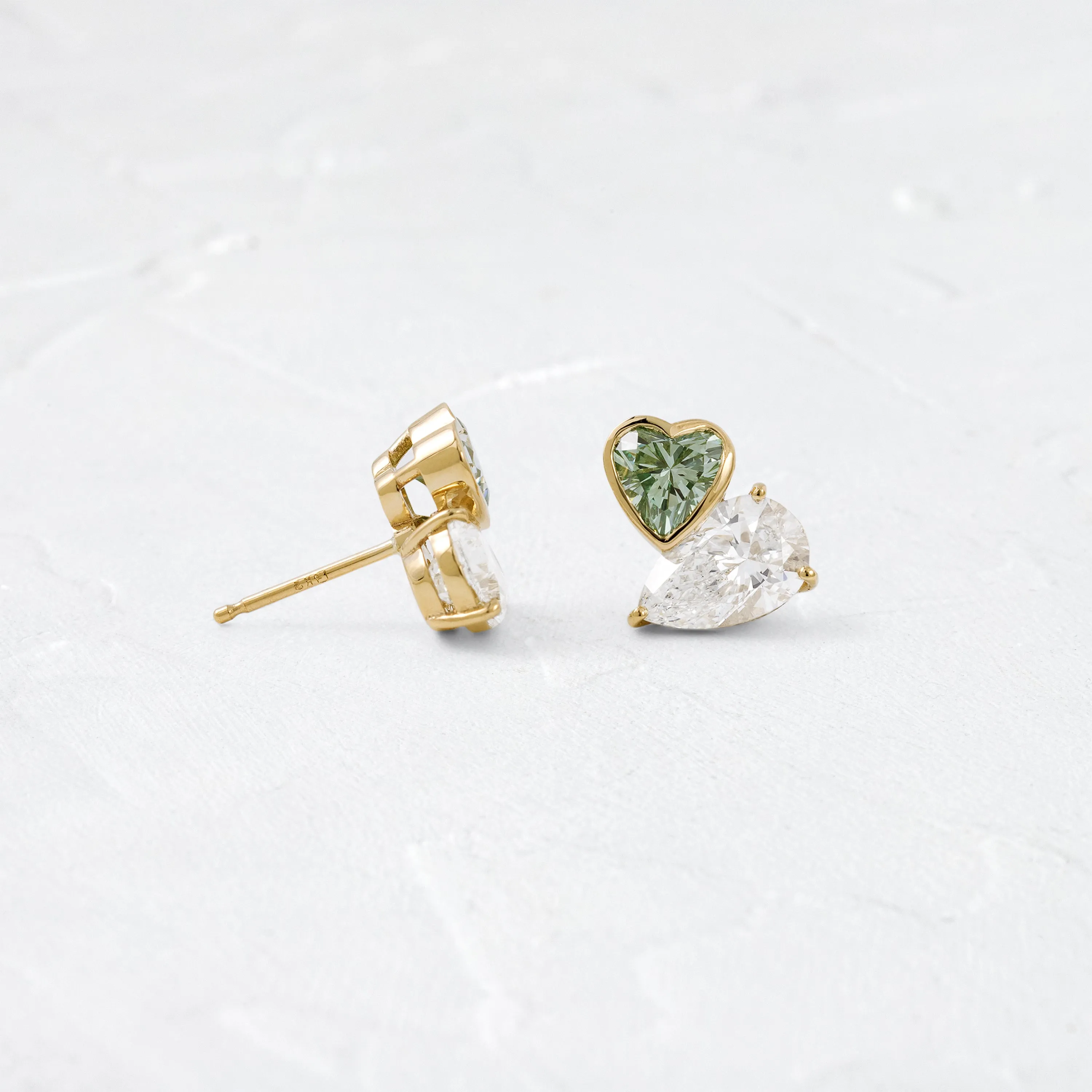 Heart to Heart Overlap Studs, Green Diamond - In Stock
