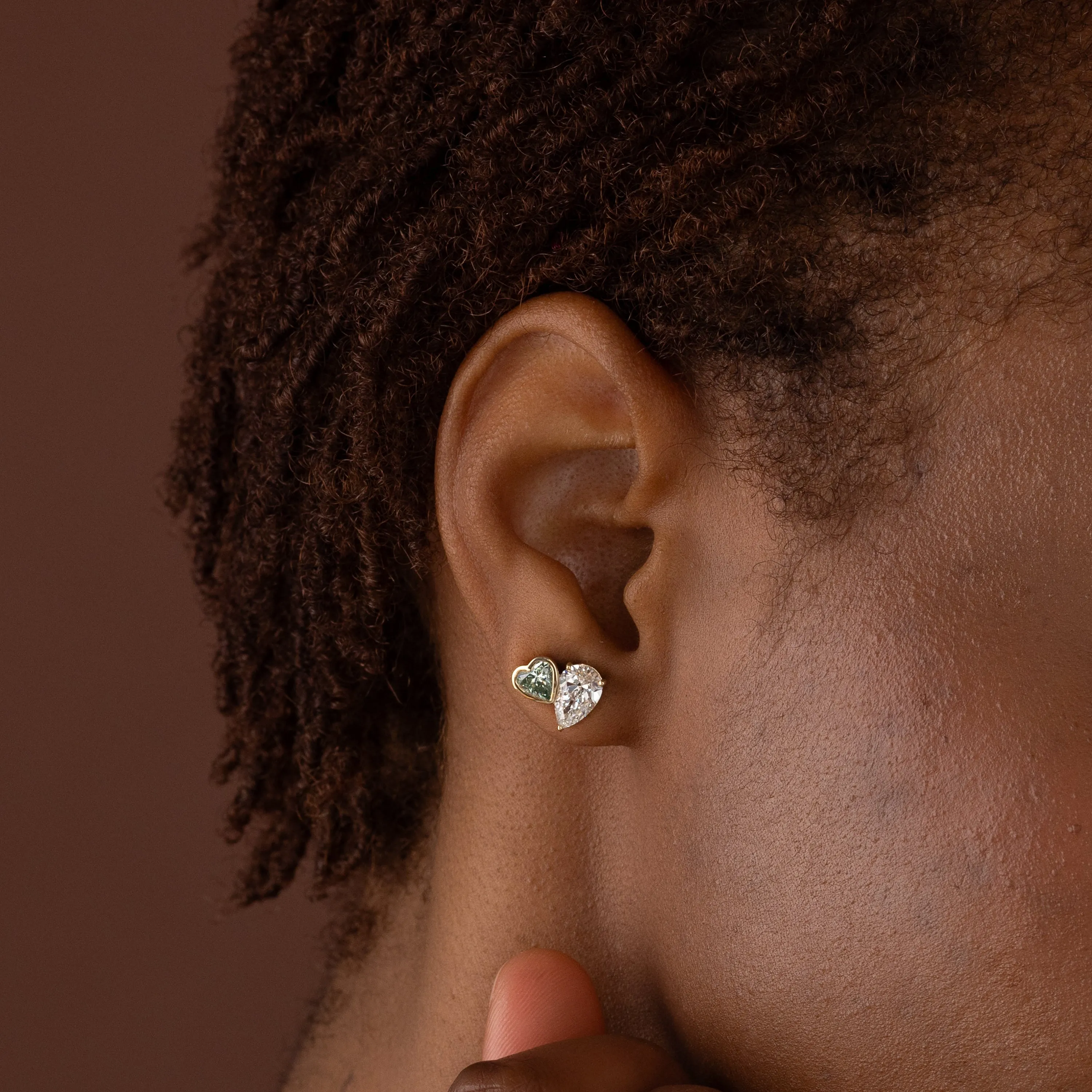 Heart to Heart Overlap Studs, Green Diamond - In Stock