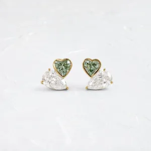 Heart to Heart Overlap Studs, Green Diamond - In Stock