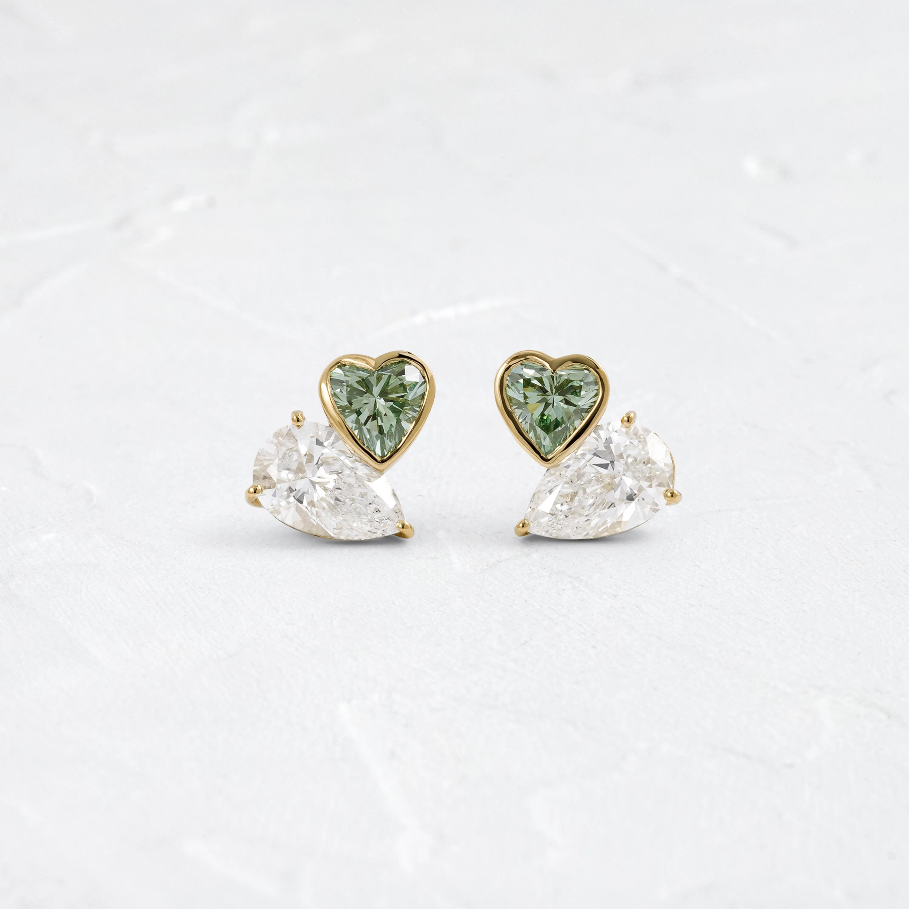 Heart to Heart Overlap Studs, Green Diamond - In Stock