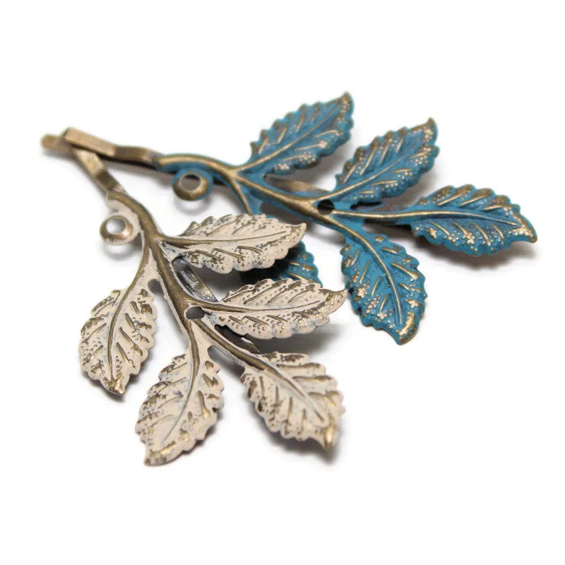 Hippie Chick Leaf Bobby Pins (2 pack) - Ornate Metal Filigree Bobby Pins