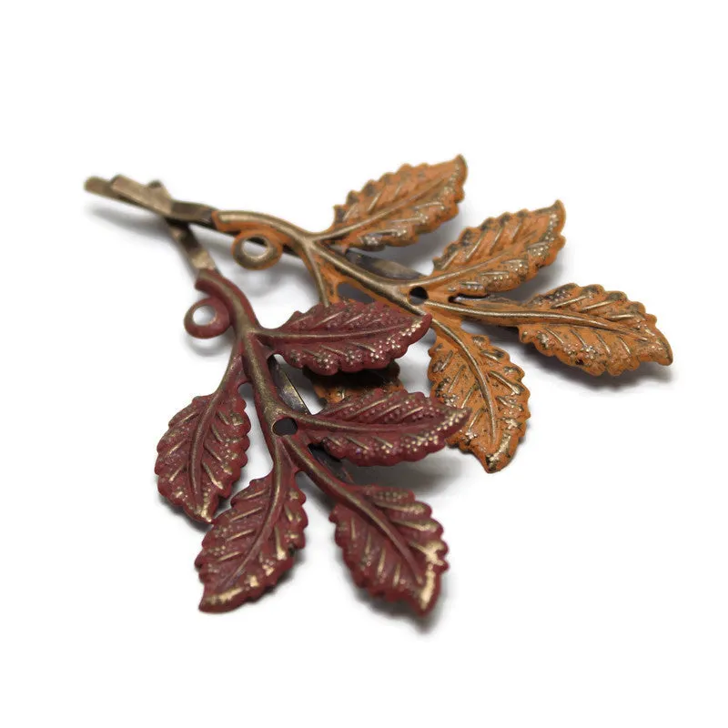 Hippie Chick Leaf Bobby Pins (2 pack) - Ornate Metal Filigree Bobby Pins