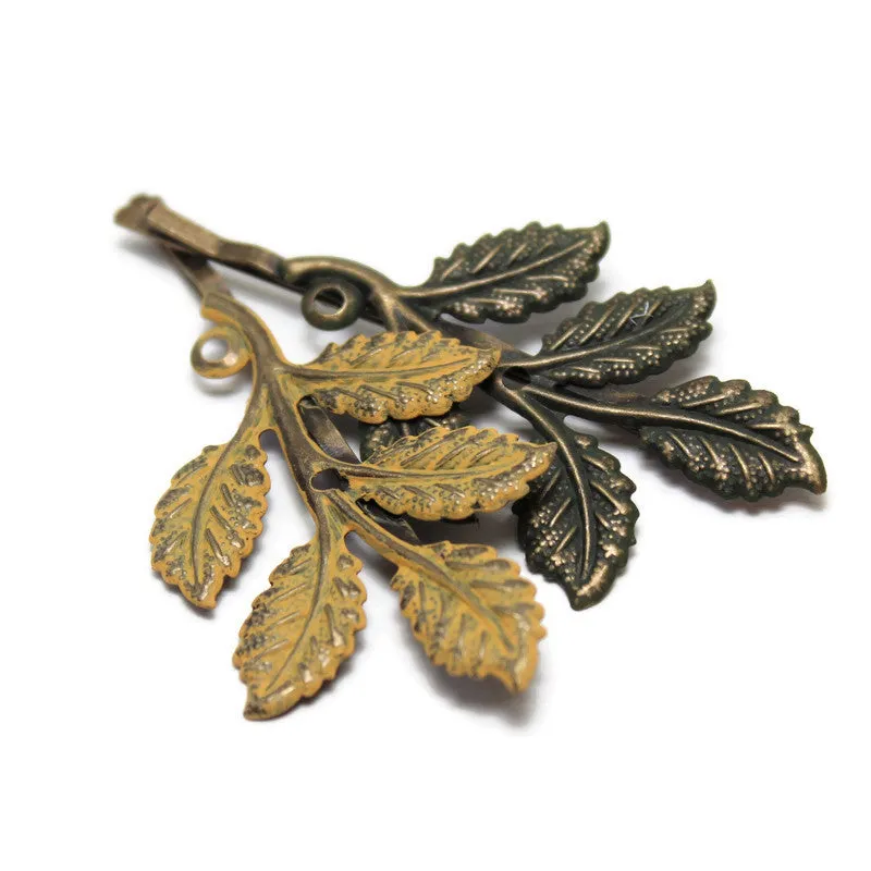 Hippie Chick Leaf Bobby Pins (2 pack) - Ornate Metal Filigree Bobby Pins