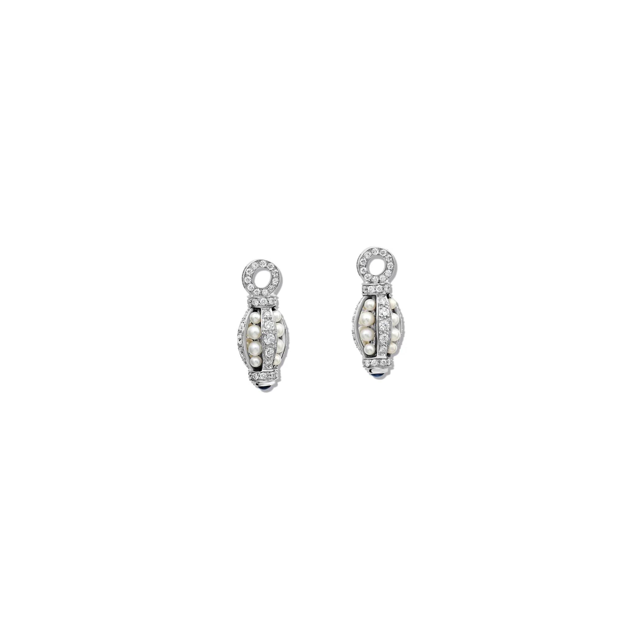 Indira Earring Drops 18ct White Gold - Sapphire, Pearl & Diamond