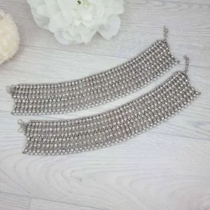 Juhi- Silver Polki and Pearl Anklet/Jhanjar