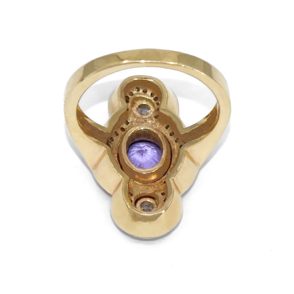 Just Jules Tanzanite White Diamond Art Deco Gold Ring