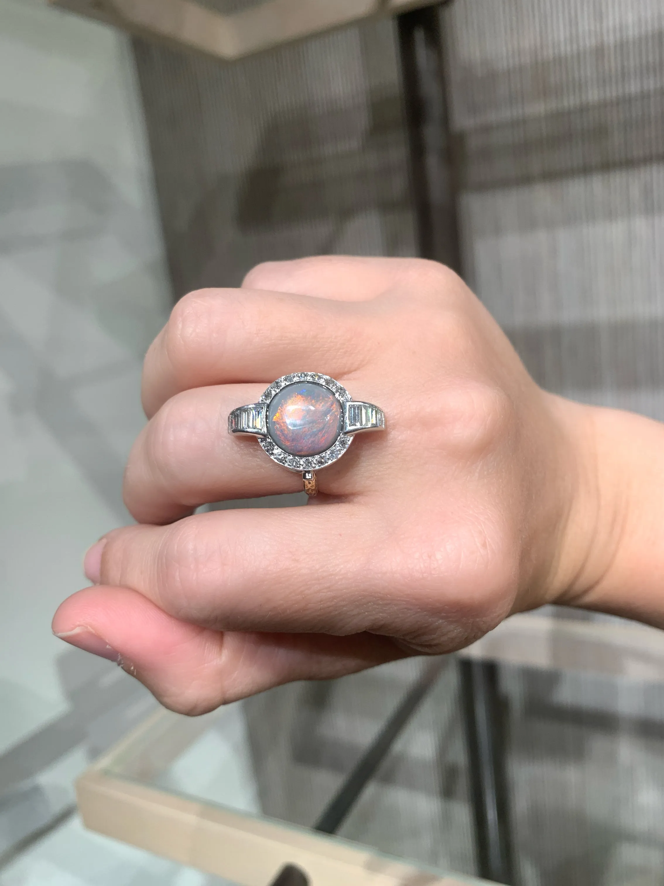 Just Jules Vintage Watch Australian Opal White Diamond Blue Sapphire Gold Ring