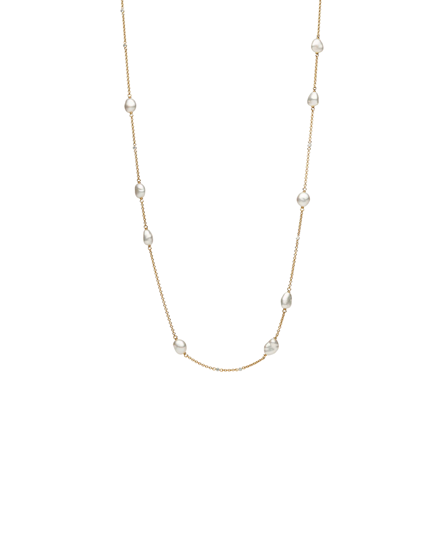 Keshi Pearl Long Chain Necklace | 5mm Keshi Pearls, Diamonds, and Yellow Gold