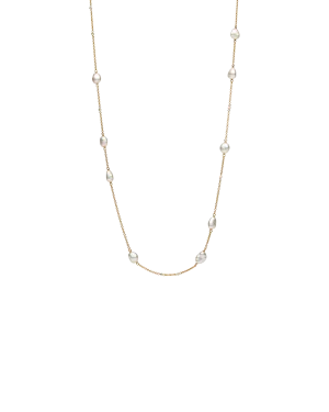 Keshi Pearl Long Chain Necklace | 5mm Keshi Pearls, Diamonds, and Yellow Gold