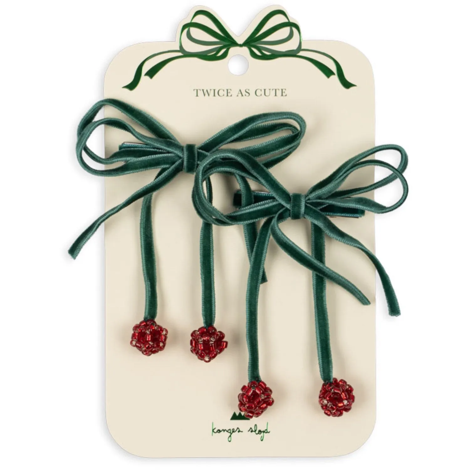 Konges Sl?jd Smoke Pine 2 Pack Cherry Bow Hair Clips