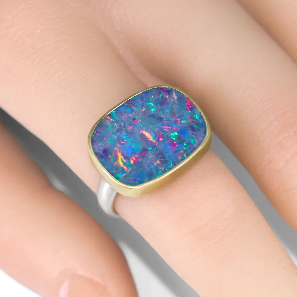 Kothari Red Flash Boulder Opal Doublet One of a Kind Ring