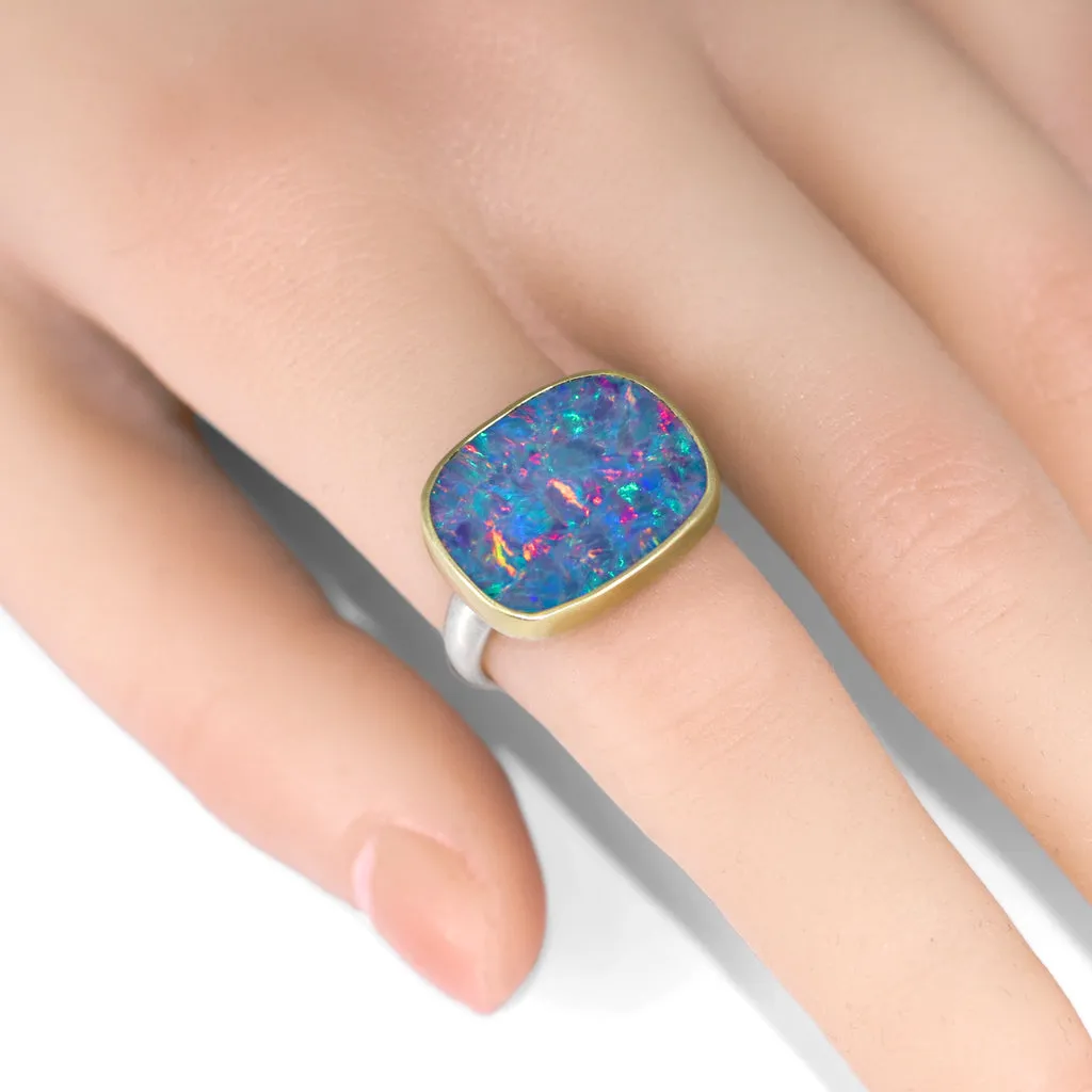 Kothari Red Flash Boulder Opal Doublet One of a Kind Ring