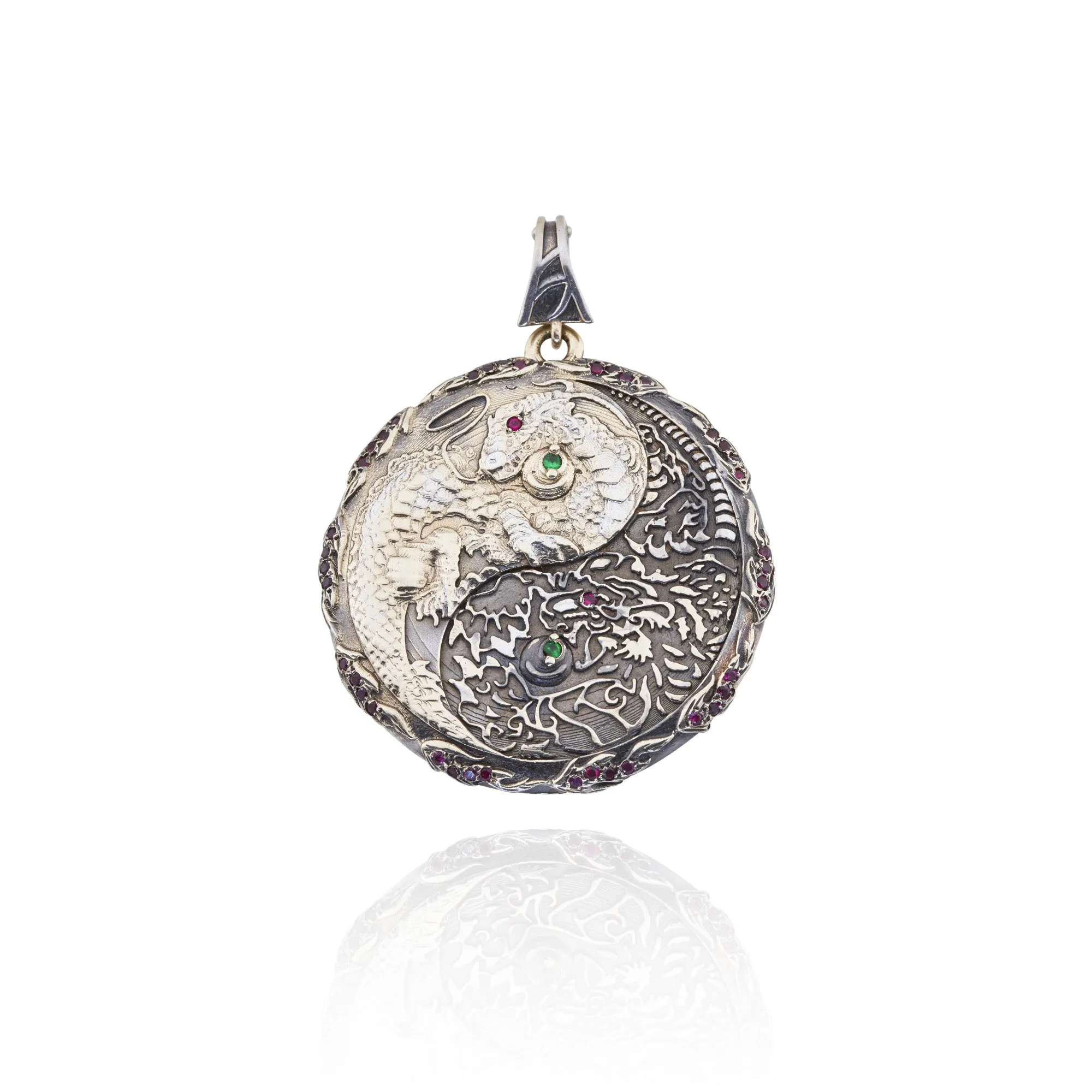 Large Dragon Yin Yang in Anti-Tarnish Sterling Silver