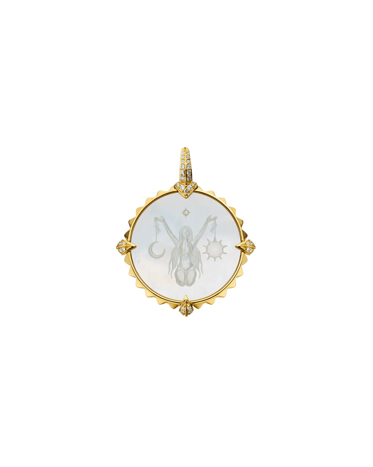 Libra Coin Charm | Mother of Pearl, Diamonds, and Yellow Gold