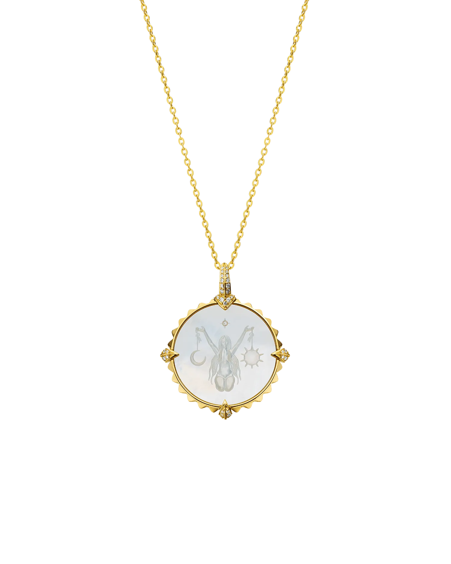 Libra Coin Charm | Mother of Pearl, Diamonds, and Yellow Gold