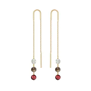Long Trio Threader Earrings 18k Gold Moonstone Garnet Smoky Quartz