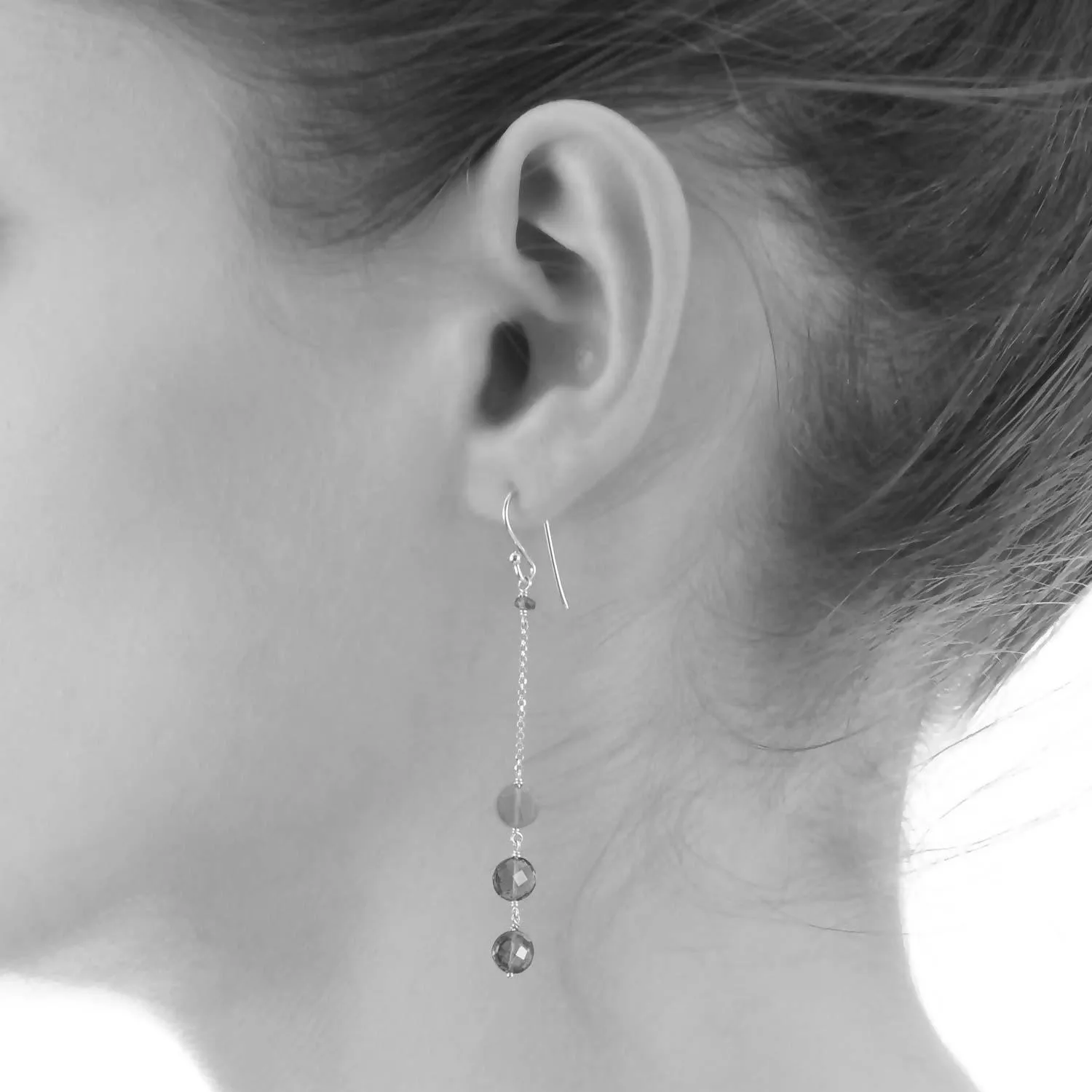 Long Trio Threader Earrings 18k Gold Moonstone Garnet Smoky Quartz