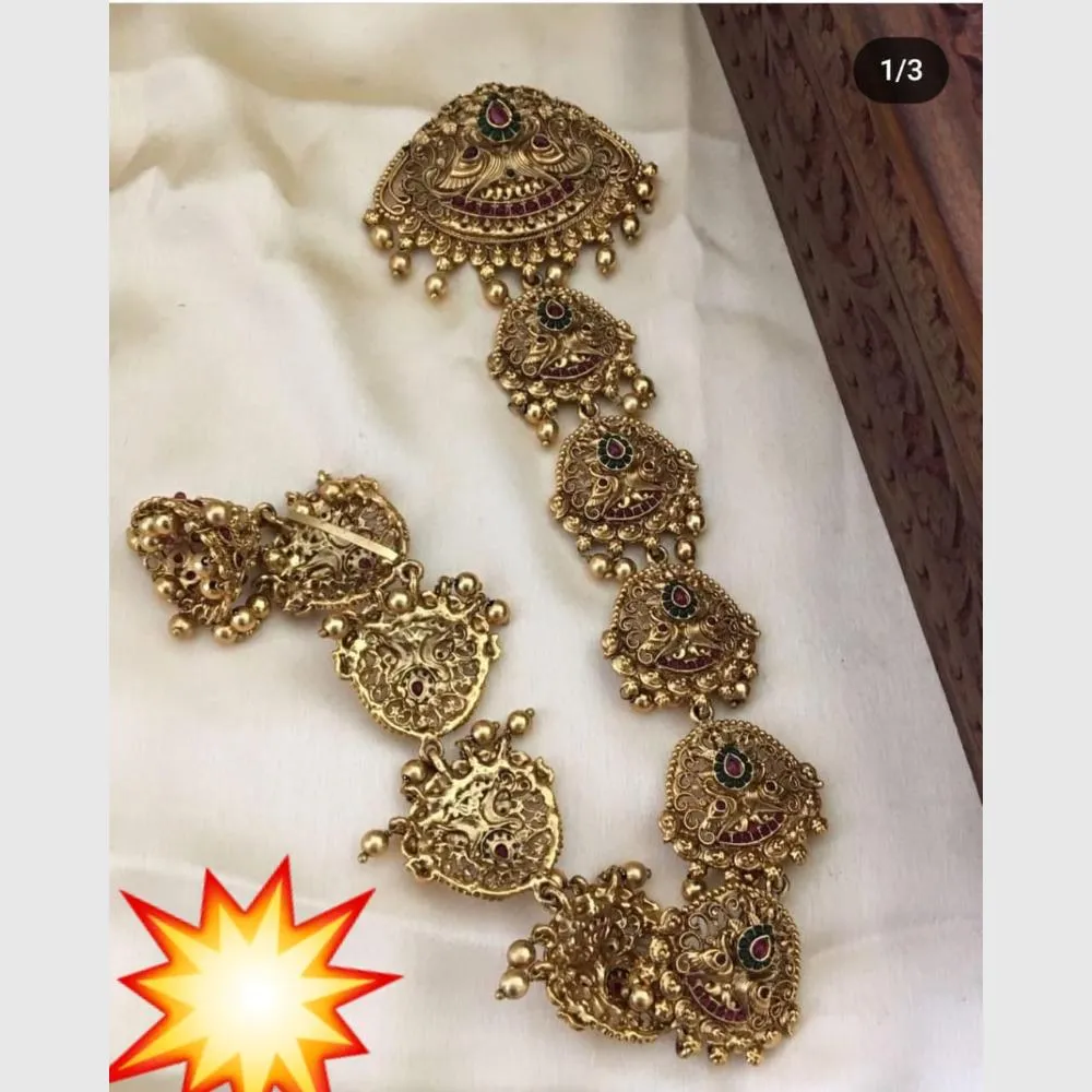 Manisha Jewellery Gold Plated Pota Choti Traditional With Green & Pink Hair Accessory