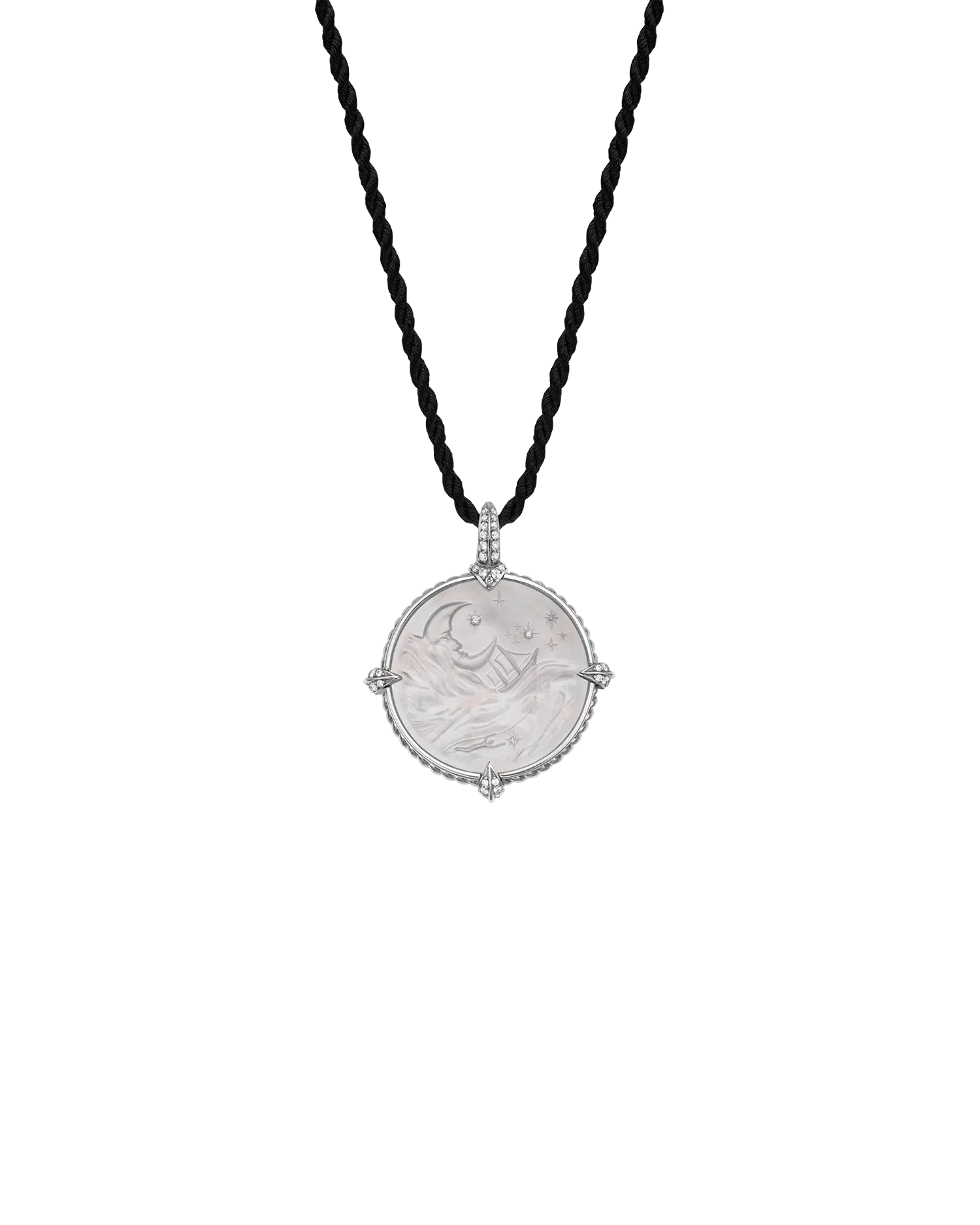 Mermaid Coin Charm | Mother of Pearl, Diamonds, and White Gold