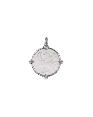 Mermaid Coin Charm | Mother of Pearl, Diamonds, and White Gold