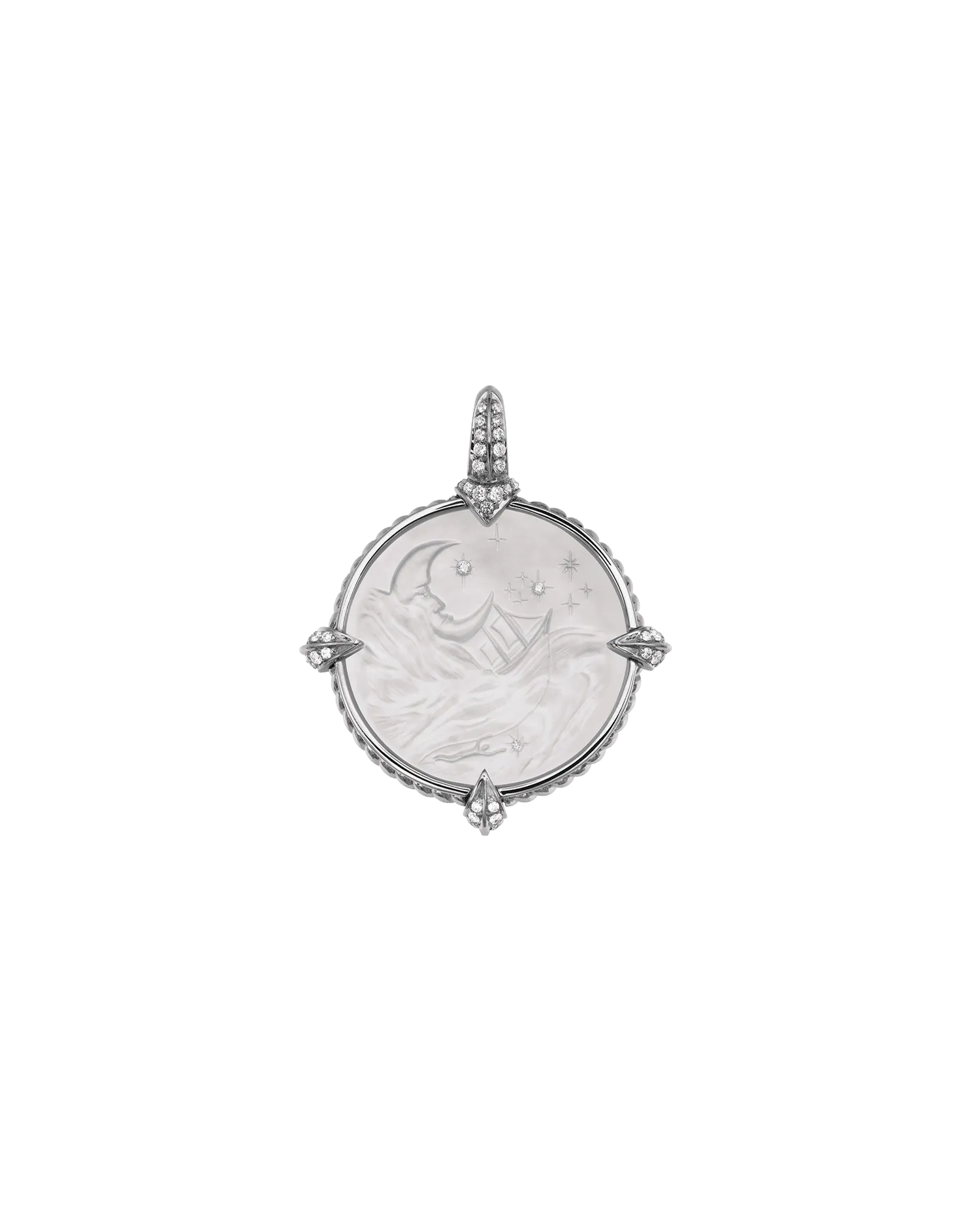 Mermaid Coin Charm | Mother of Pearl, Diamonds, and White Gold
