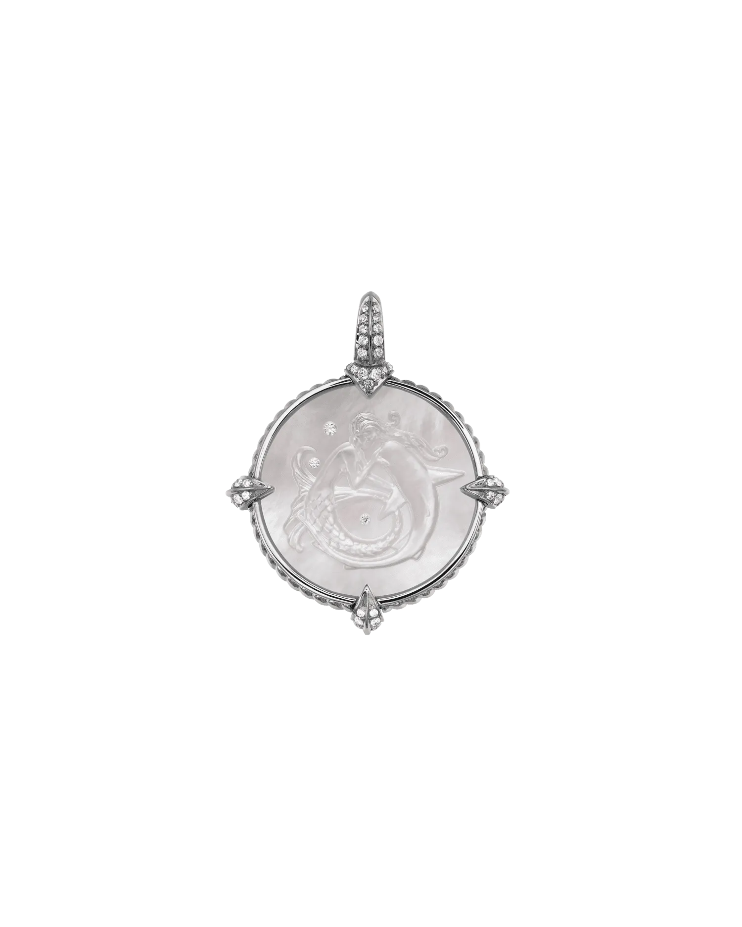Mermaid Coin Charm | Mother of Pearl, Diamonds, and White Gold