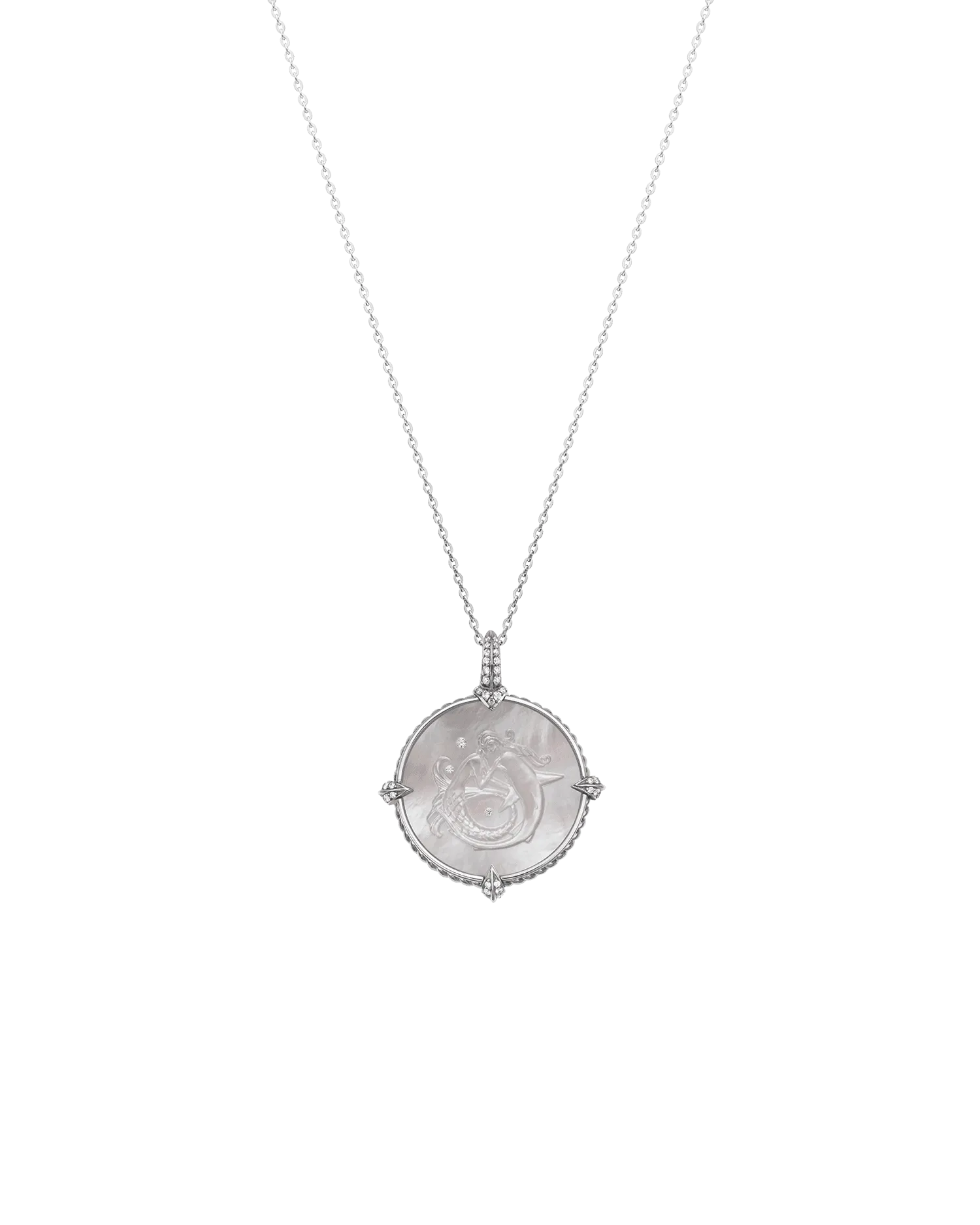 Mermaid Coin Charm | Mother of Pearl, Diamonds, and White Gold