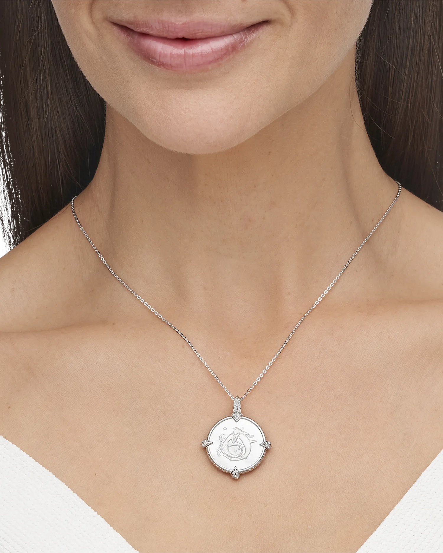 Mermaid Coin Charm | Mother of Pearl, Diamonds, and White Gold