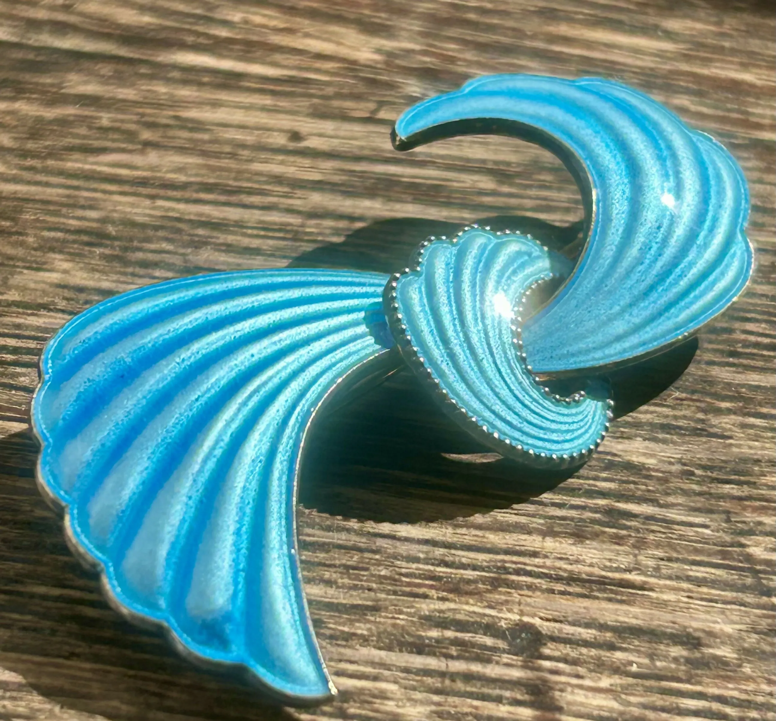 Modern Mid Century Nils Elvik Sterling Silver 1960??s Powder Blue Enamel Bow Brooch