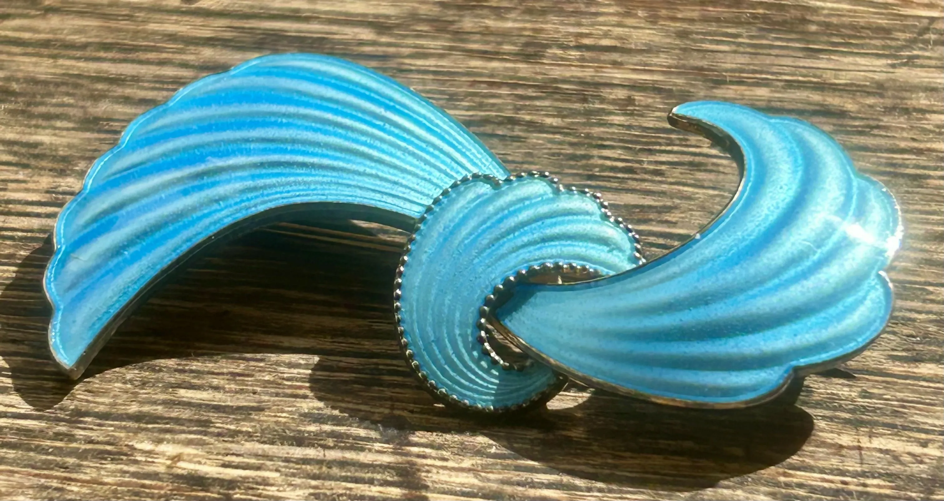 Modern Mid Century Nils Elvik Sterling Silver 1960??s Powder Blue Enamel Bow Brooch