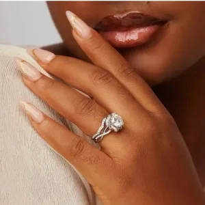 Moonstone Moissanite Bride Set in 925 Sterling Silver