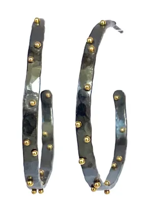 Nikki Nation | Large Oxidized Planished Dot Hoops