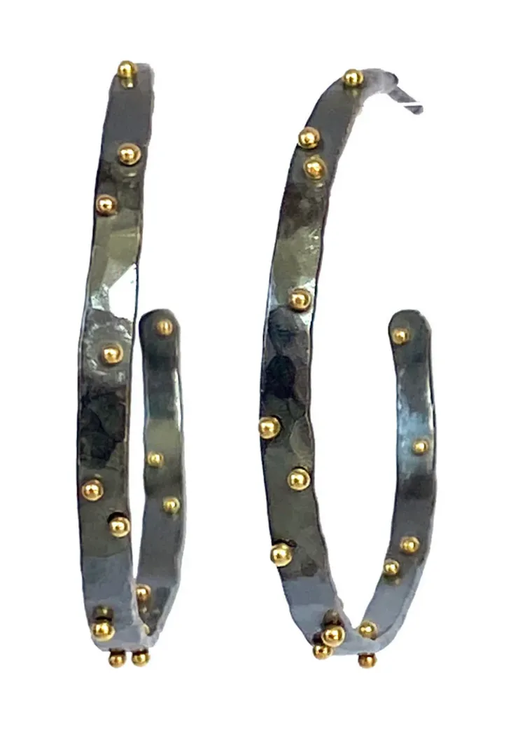 Nikki Nation | Large Oxidized Planished Dot Hoops