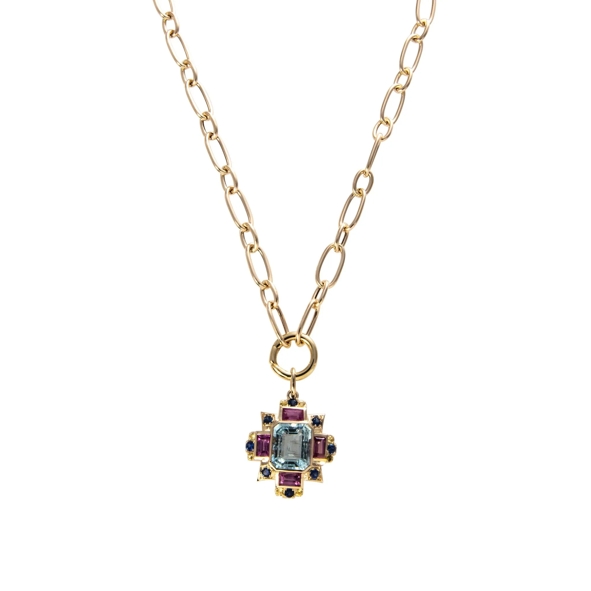 One-Station Charm Holder Mixed Oval Link Necklace