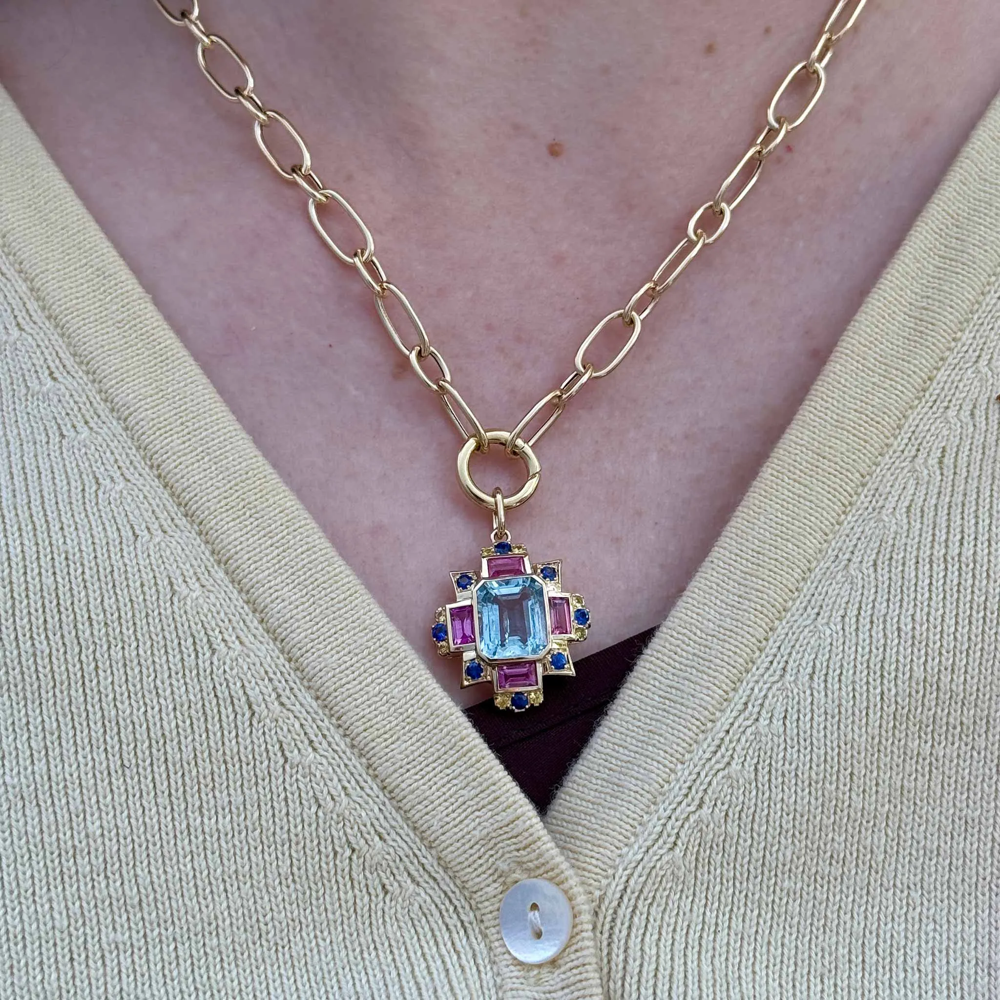 One-Station Charm Holder Mixed Oval Link Necklace