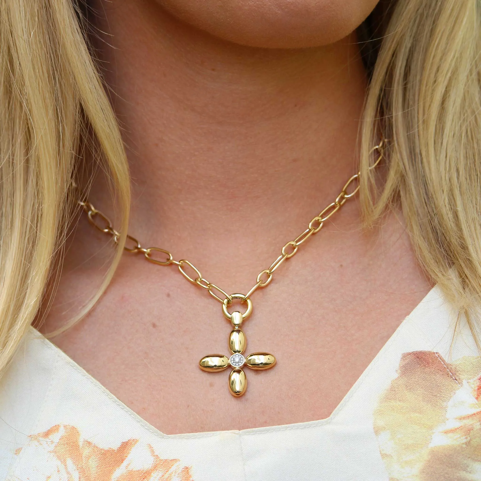One-Station Charm Holder Mixed Oval Link Necklace