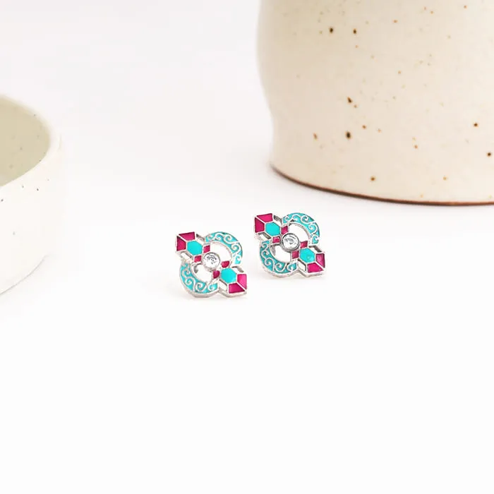 Oxidised Silver Quatrefoil Earrings