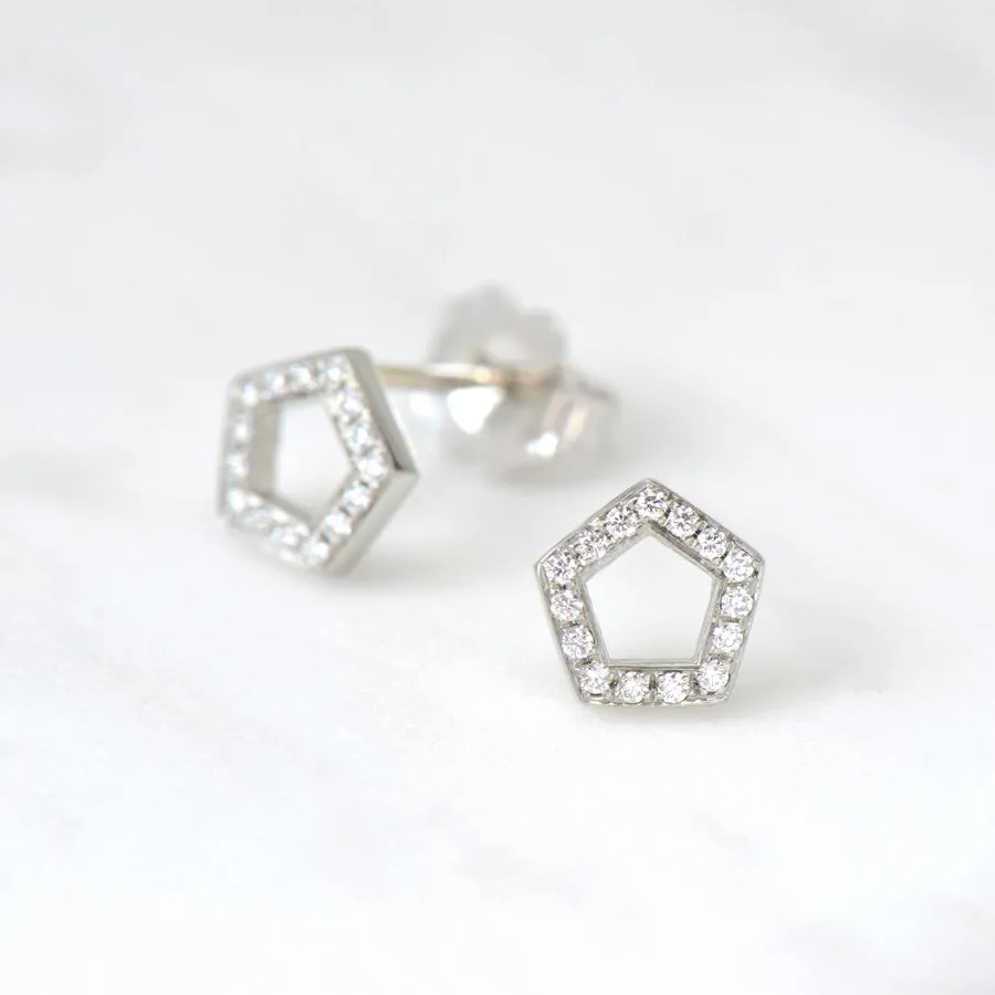 Pave Pentagonal Stud Earring
