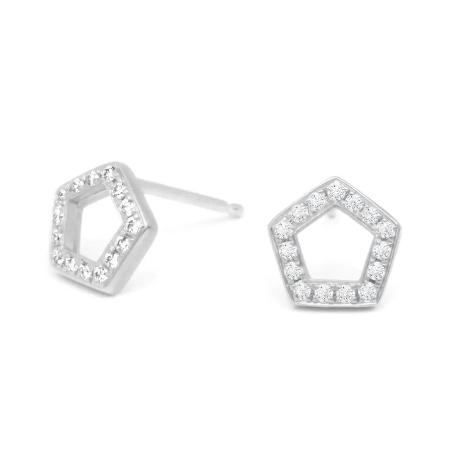 Pave Pentagonal Stud Earring