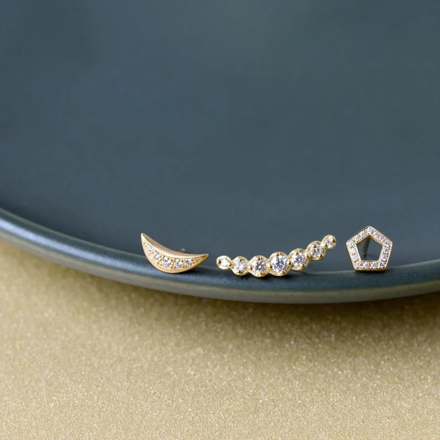 Pave Pentagonal Stud Earring